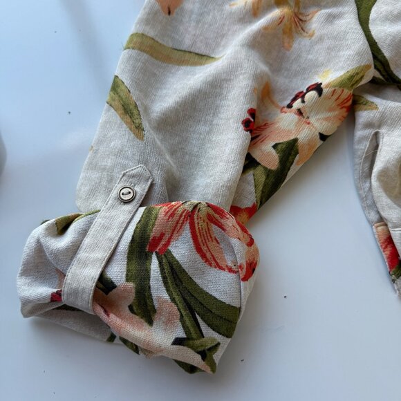 Chicos Womens Floral Drawstring Shirt Dress Size 2 Beige Orange Button Front - Picture 4 of 8